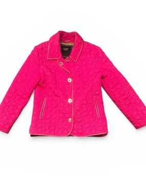 Coach Signature Quilted Barn Jacket Hot Pink Fuchsia | Leather Trim | S
